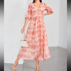 2 for 20$ 🌺🩷 Pink Ruffled Tiered Maxi Dress with Puff Sleeves - NEVER WORN​